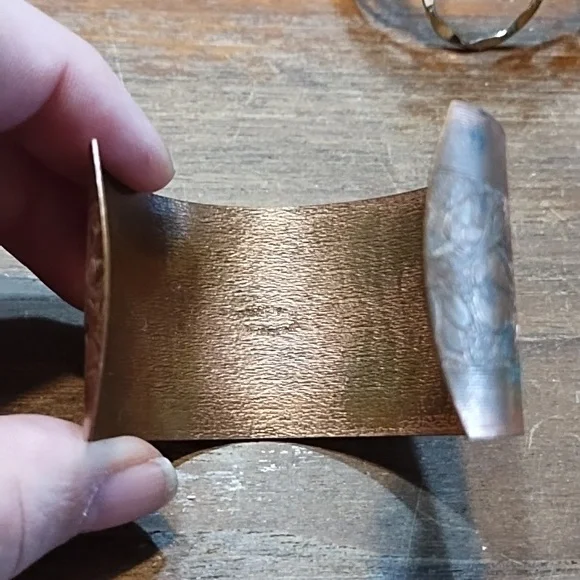 Three Cuff Style Bracelets, Etched Copper, Filigree Gold & Silver Colour - Picture 5 of 12